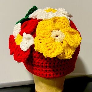 Colorful Crochet Flower Beanie
